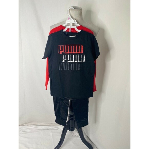 Puma Boy's Shirt's and Track Pants Outfit Black Long Sleeve Short Sleeve 3-Piece - Picture 2 of 3